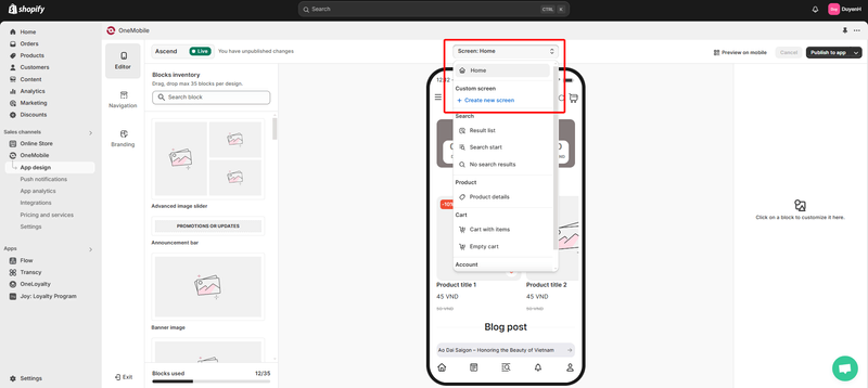 How To Customize Your App With OneMobile’s Drag-n-Drop Editor? 1 choose-a-screen-you-want-to-customize