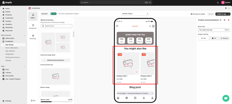 How To Customize Your App With OneMobile’s Drag-n-Drop Editor? 2 drag-and-drop-blocks-to-your-screen