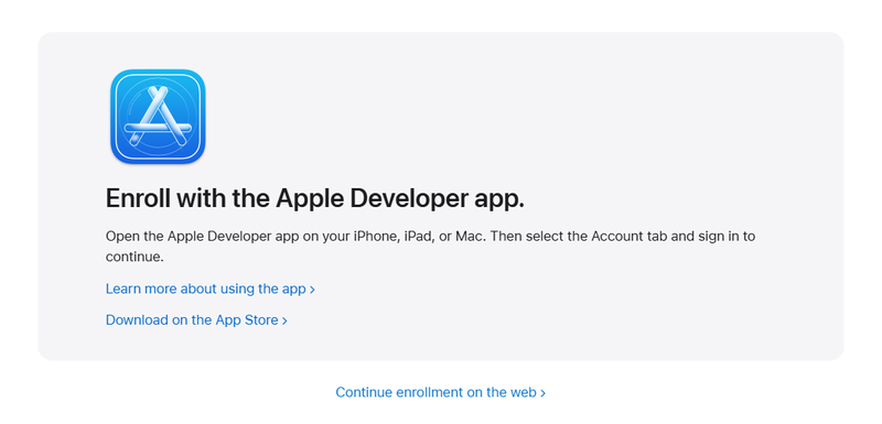 How To Create an Apple App Store Developer Account? 7 enroll-through-the-web-or-download-the-apple-developer-app-to-continue