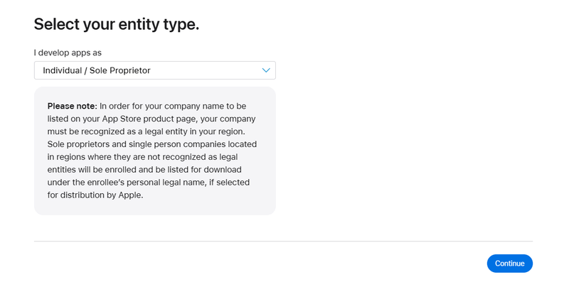 How To Create an Apple App Store Developer Account? 9 select-your-entity-type