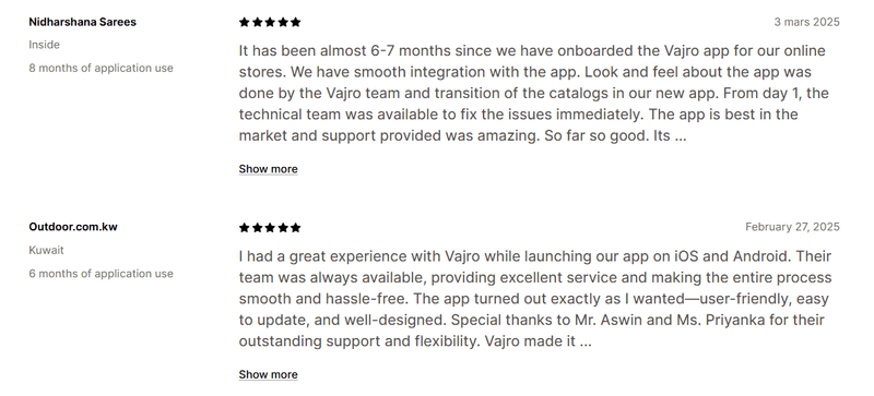 Review Vajro Shopify Mobile App Builder: Features & Pricing 7 positive-feedback-on-customer-support