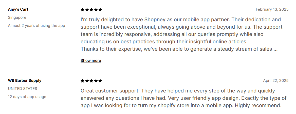 Shopney Shopify Mobile App Builder Review: Is It the Right Pick for Your Store? 5 positive-feedbacks-on-customer-support