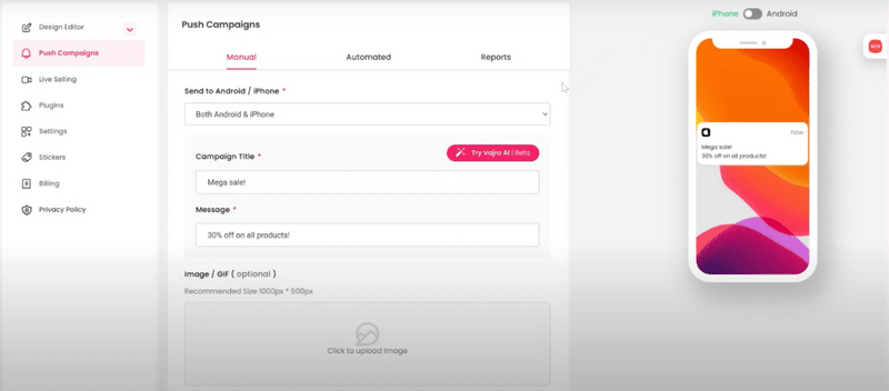 Review Vajro Shopify Mobile App Builder: Features & Pricing 2 push-notifications-feature