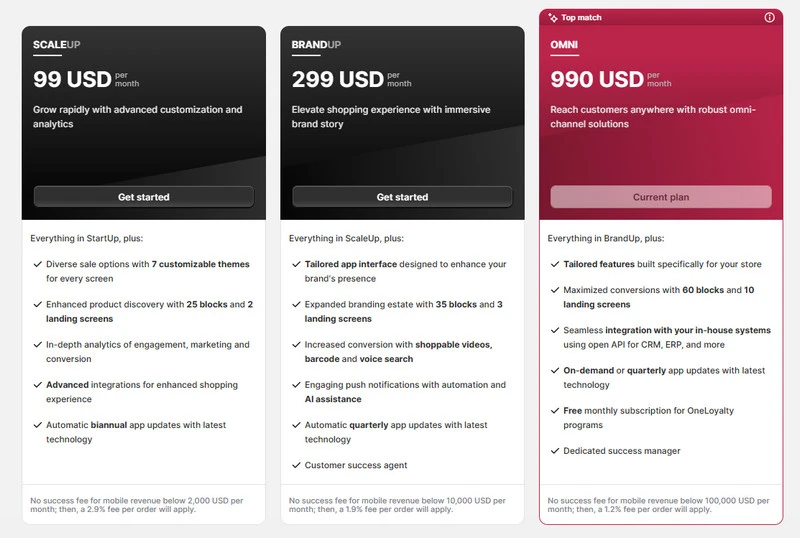 Shopify Mobile App Builder vs Custom Development: Which Better Suits You? 1 OneMobile-pricing-plans