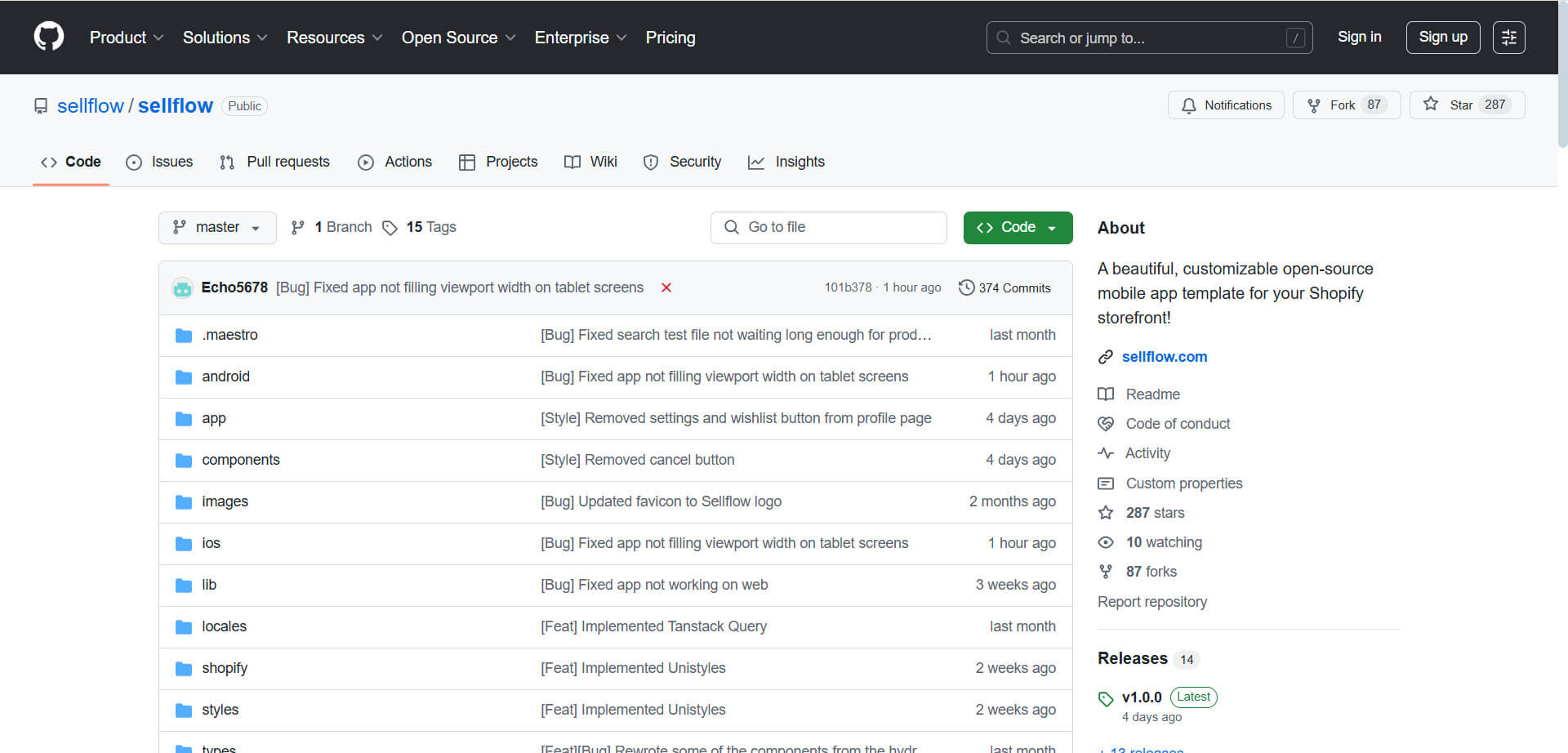 sellflow-shopify-mobile-app-template-on-github
