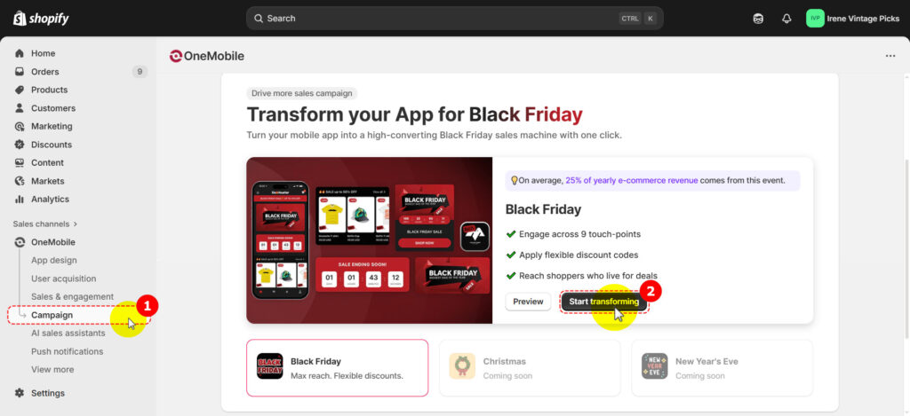 step 1 set up onemobile ai campaign