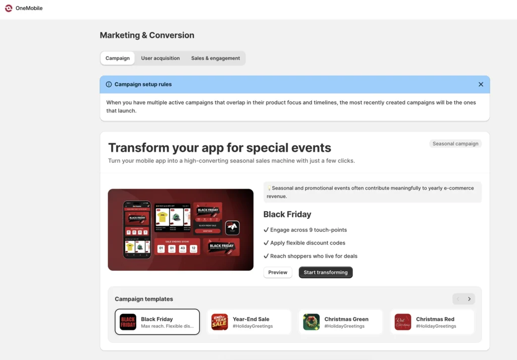 BFCM Checklist 2026: How to Prepare Your Mobile App 6 onemobile-black-friday-campaign-template-campaign-tab